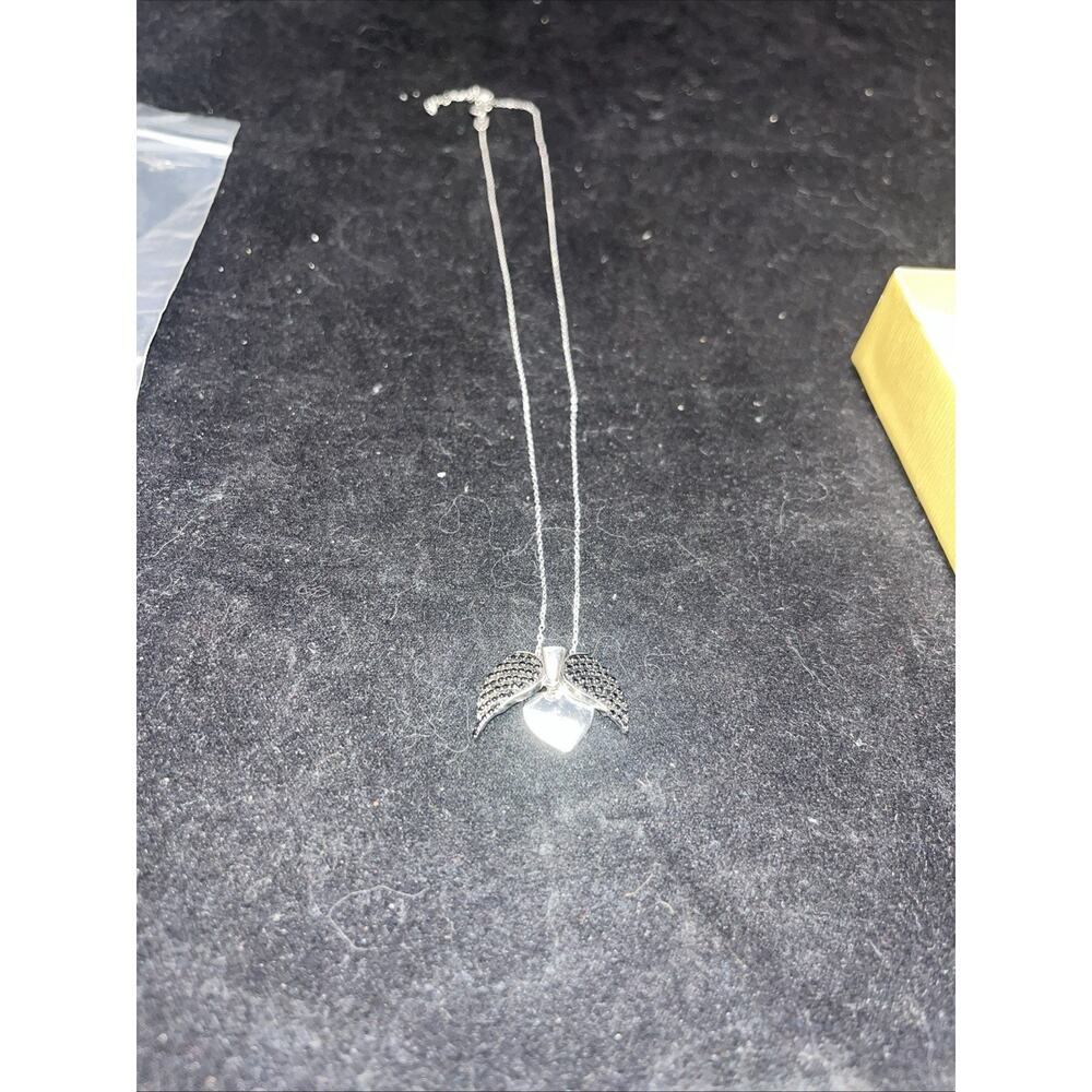 .68ctw Black Spinel Opening Angel Wing Heart Sterling Silver Necklace - Picture 4 of 7